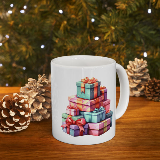 Tower of Presents Christmas Mug, Perfect Holiday Cheer Coffee Mug, Gift Mug for Christmas Spirit, Cute Christmas mugs for Family and friends