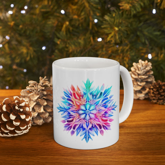 Rainbow Snowflake Christmas Mug, Perfect Holiday Cheer Coffee Mug, Gift Mug for Christmas Spirit, Cute Christmas mugs for Family and friends