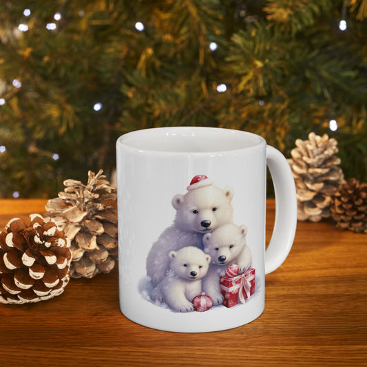 Polar Bear Family Christmas Mug, Perfect Holiday Cheer Coffee Mug, Gift Mug for Christmas Spirit, Cute X-Mas mug for Family and friends