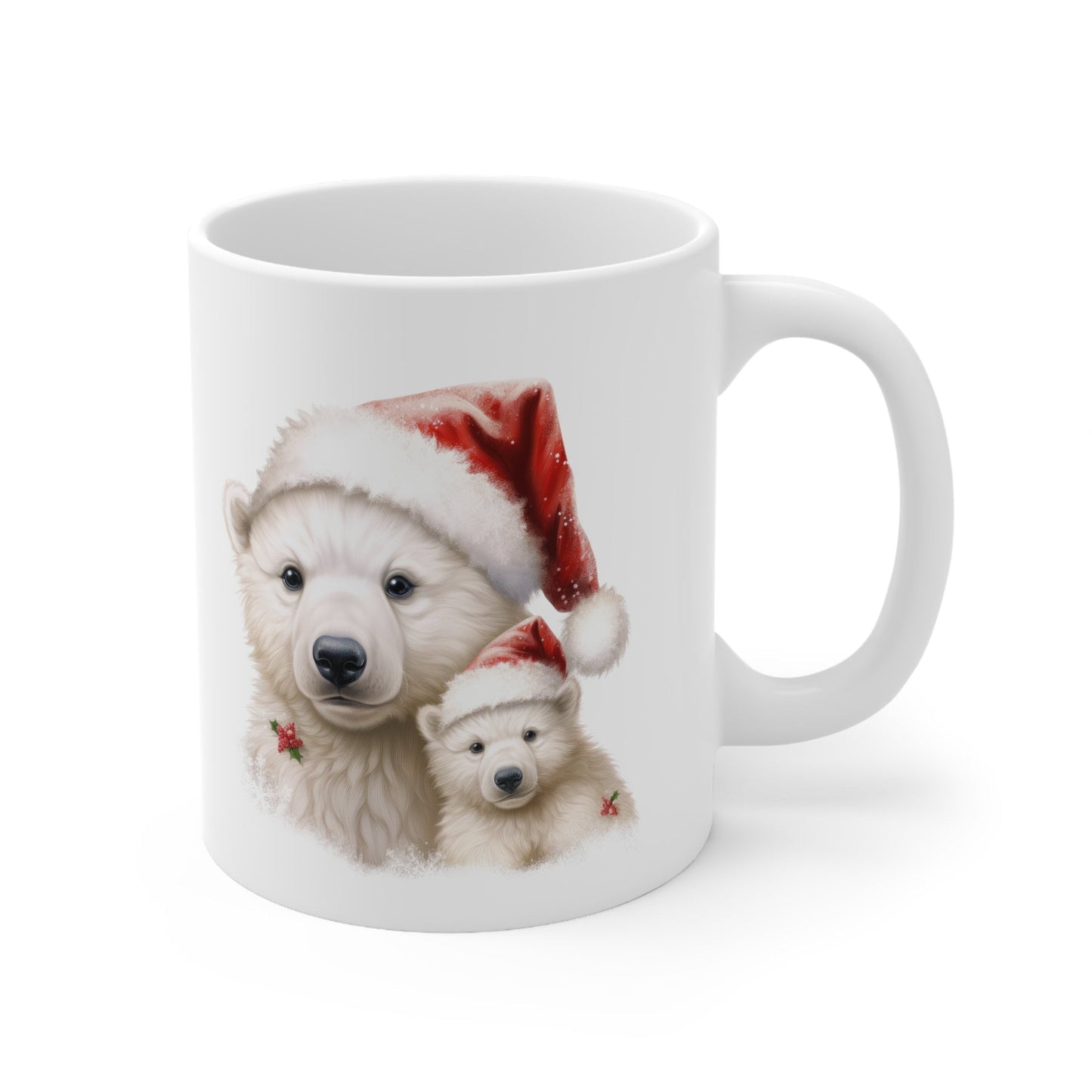 Polar Bear Santa Hat Christmas Mug, Perfect Holiday Cheer Coffee Mug, Gift Mug for Christmas Spirit, Cute X-Mas mug for Family and friends