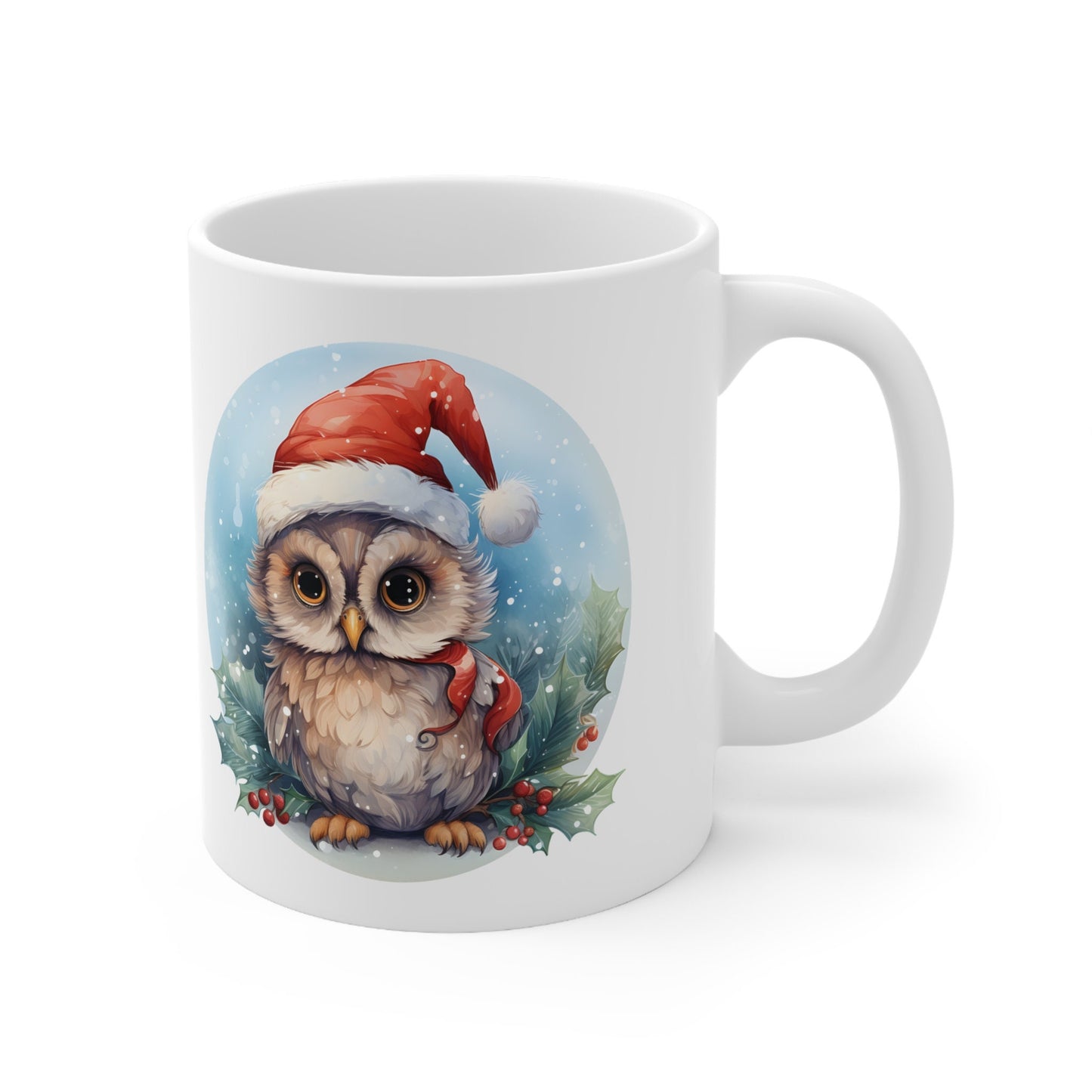 Santa Hat Owl Christmas Mug, Perfect Holiday Cheer Coffee Mug, Gift Mug for Christmas Spirit, Cute X-Mas mug for Family and friends