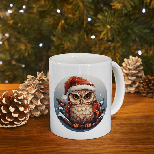 Santa Claus Hat Owl Christmas Mug, Perfect Holiday Cheer Coffee Mug, Gift Mug for Christmas Spirit, Cute X-Mas mug for Family and friends