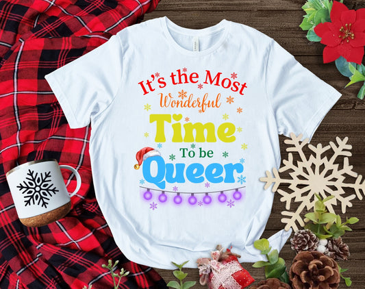 It&#39;s the Most Wonderful Time to be Queer Rainbow Christmas Shirt Makes the Perfect Gift for Friends, Family, Coworkers or yourself.  Check Out My Shop for even more Great Designs.
www.scorpiontees.etsy.com